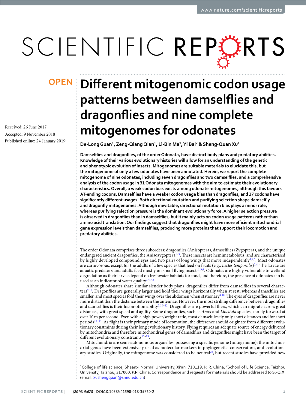 Different Mitogenomic Codon Usage Patterns Between Damselflies And