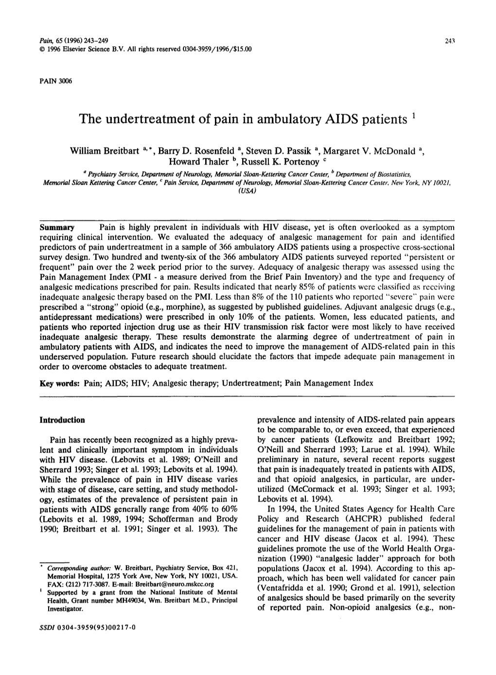 The Undertreatment of Pain in Ambulatory AIDS Patients 1