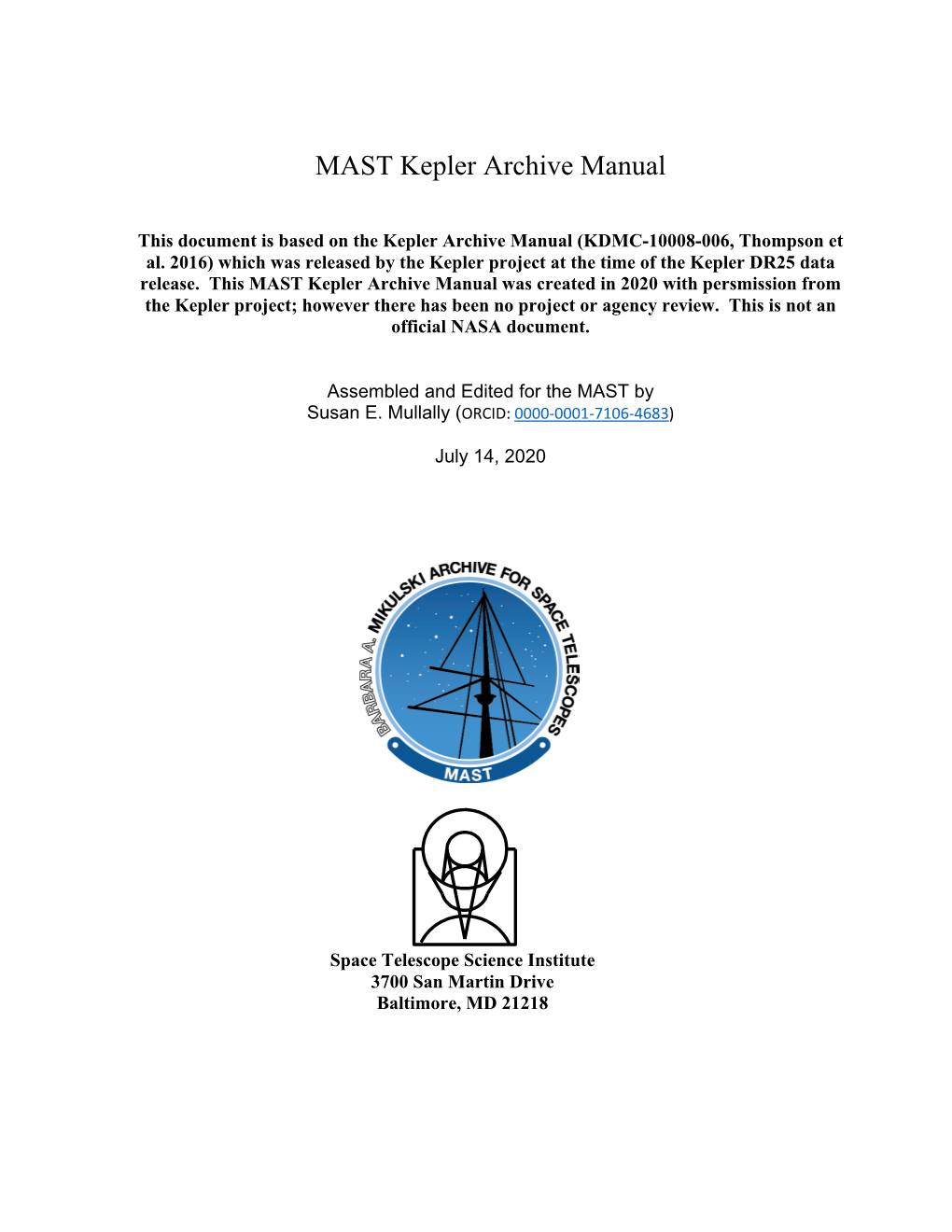 MAST Kepler Archive Manual