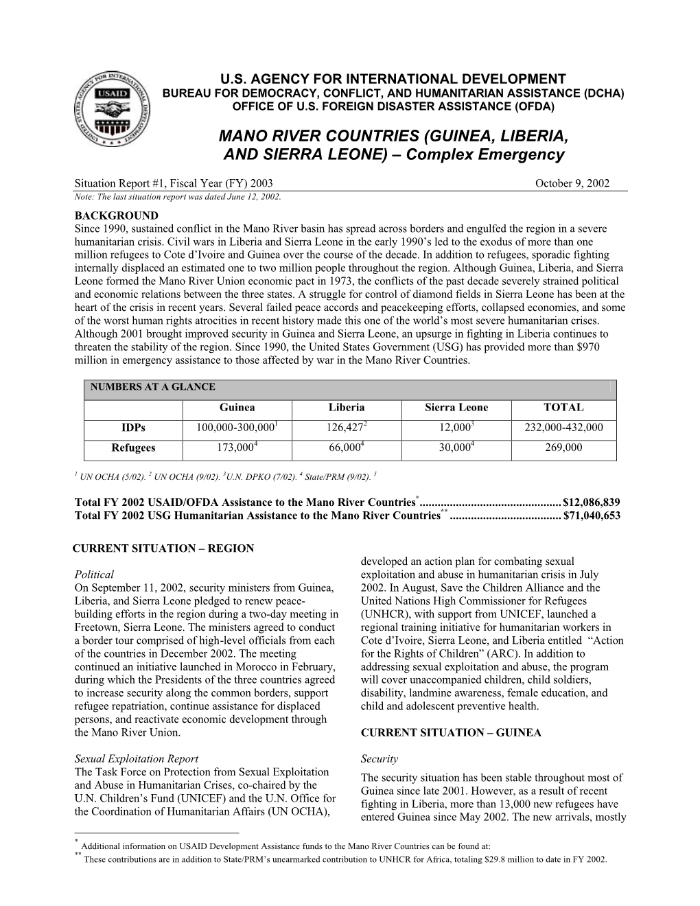 MANO RIVER COUNTRIES (GUINEA, LIBERIA, and SIERRA LEONE) – Complex Emergency