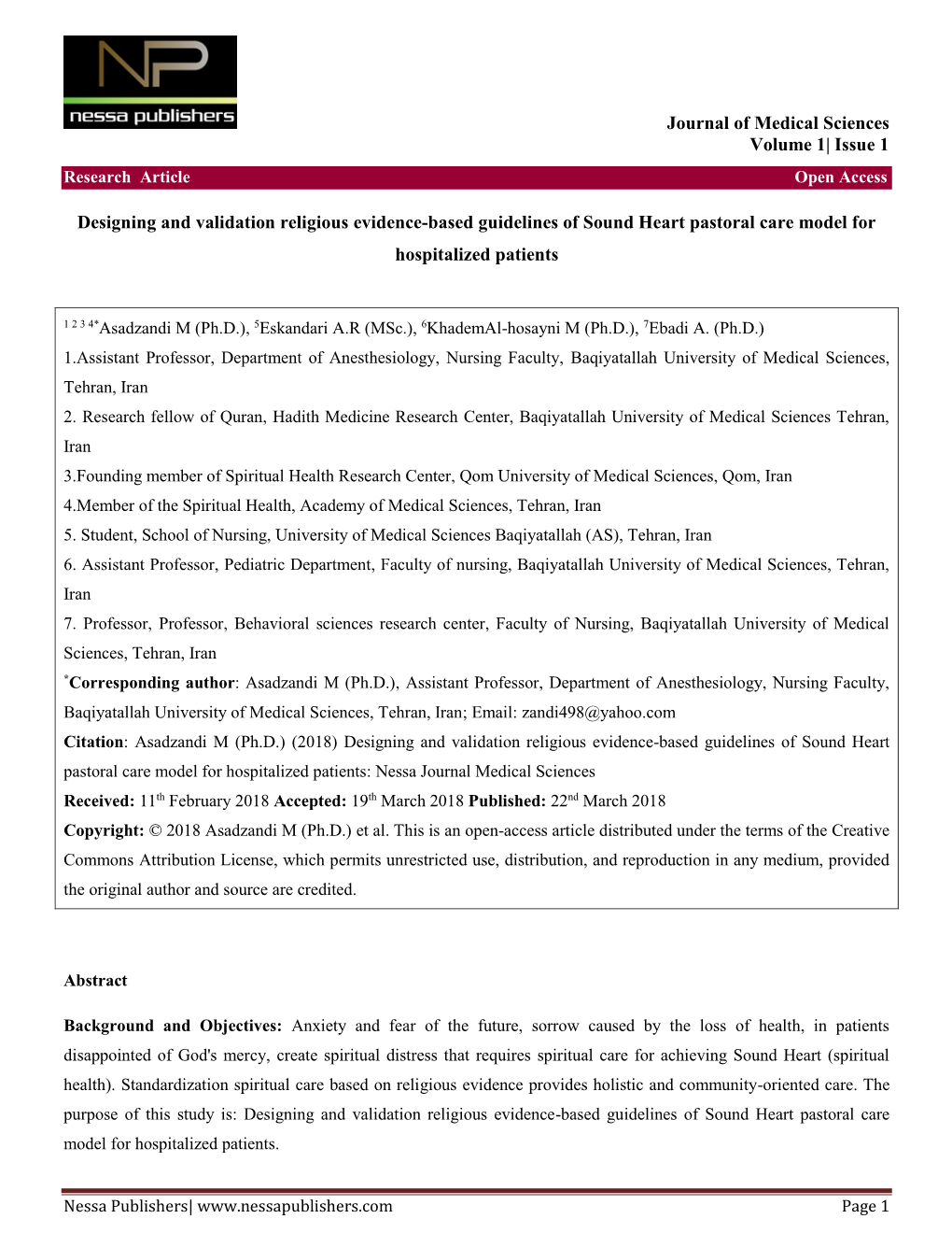 Designing and Validation Religious Evidence-Based Guidelines of Sound Heart Pastoral Care Model for Hospitalized Patients