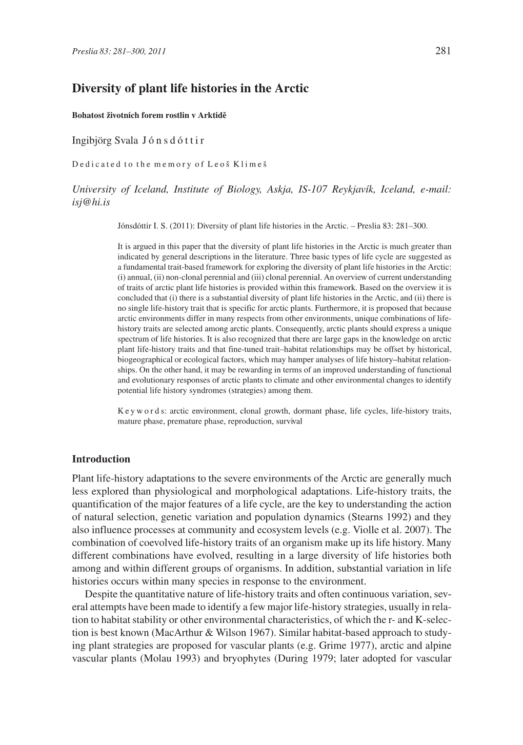 Diversity of Plant Life Histories in the Arctic