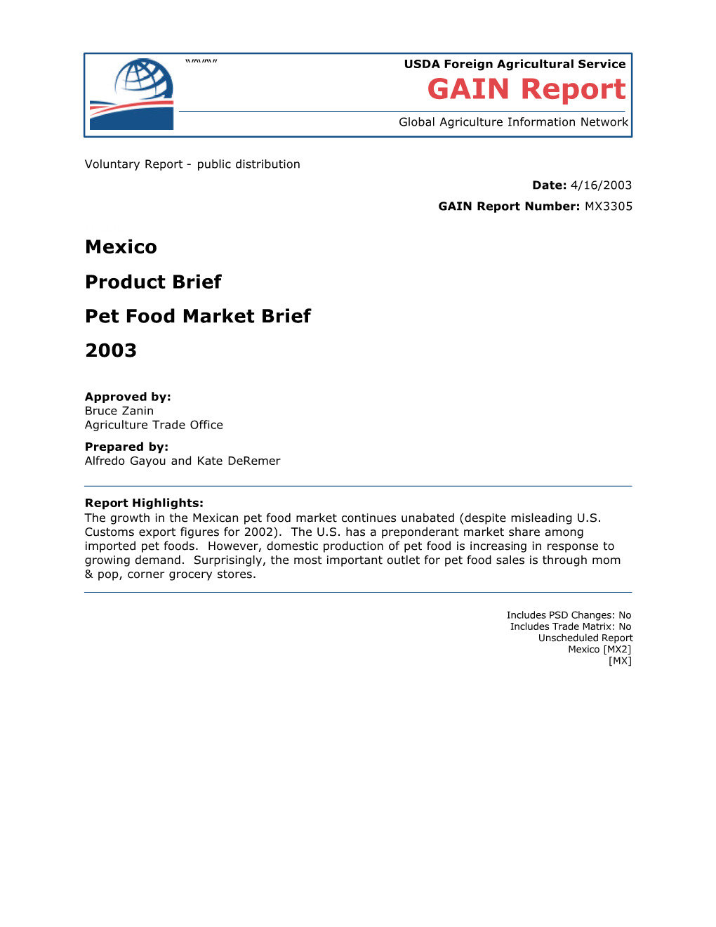 Mexico Product Brief Pet Food Market Brief 2003