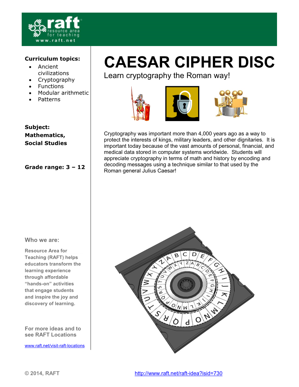 CAESAR CIPHER DISC Civilizations Learn Cryptography the Roman Way!  Cryptography