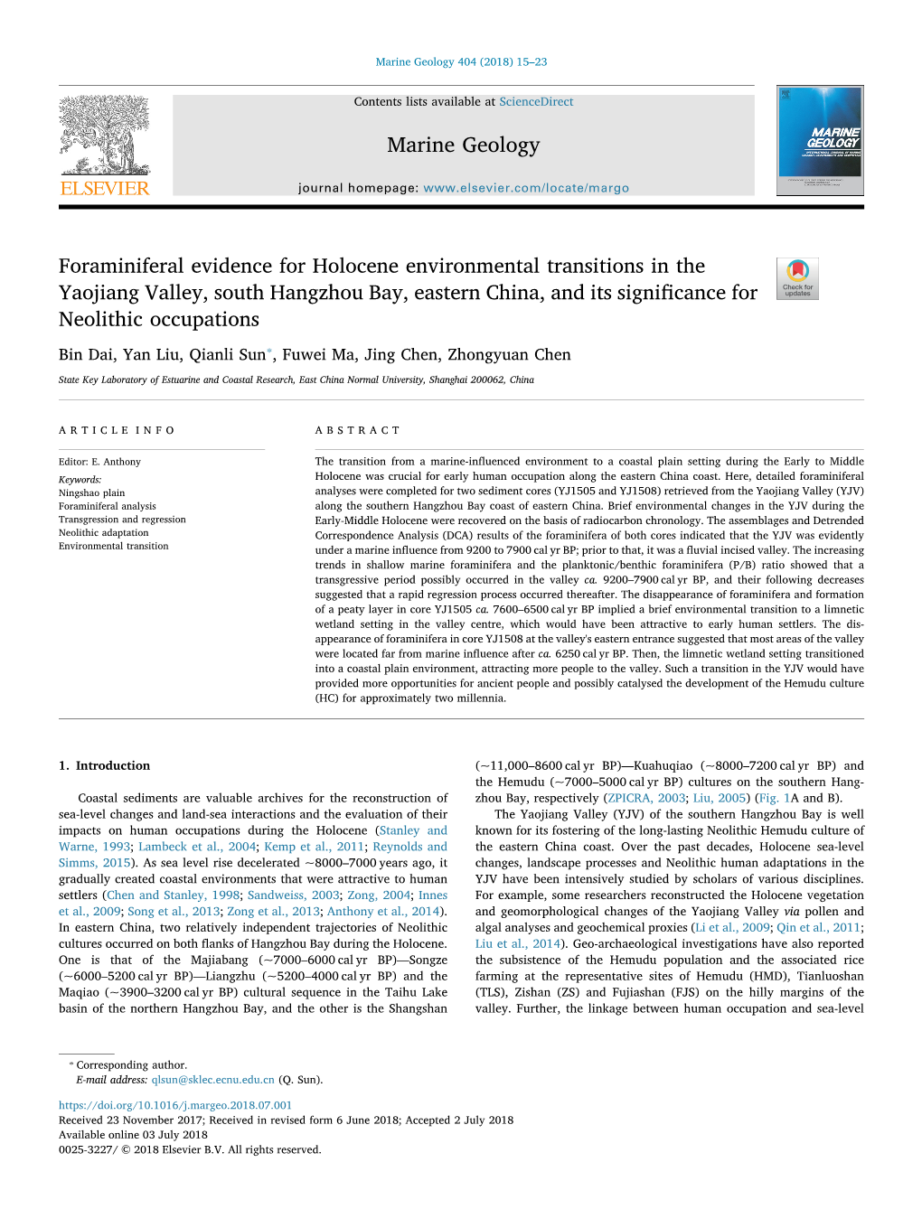 Foraminiferal Evidence for Holocene Environmental Transitions in The