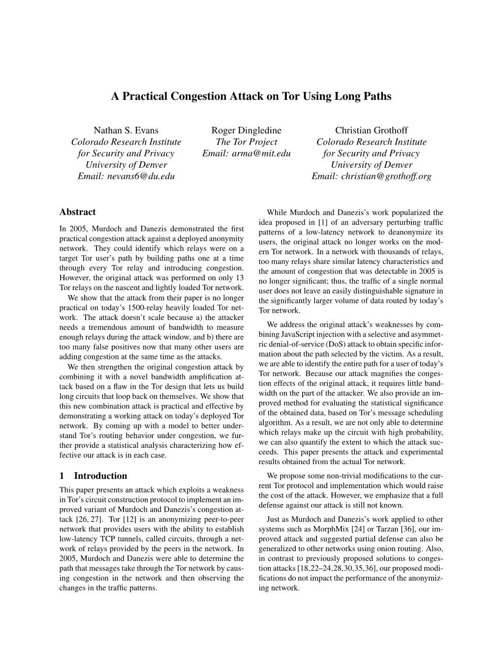 A Practical Congestion Attack on Tor Using Long Paths