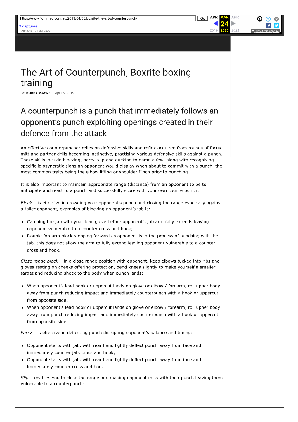 The Art of Counterpunch, Boxrite Boxing Training by BOBBY MAYNE - April 5, 2019
