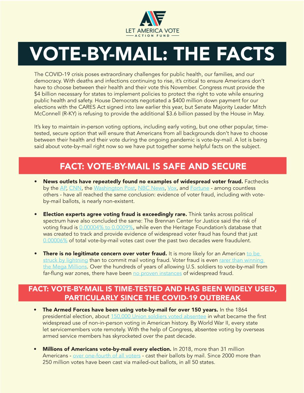 VOTE-BY-MAIL: the FACTS the COVID-19 Crisis Poses Extraordinary Challenges for Public Health, Our Families, and Our Democracy