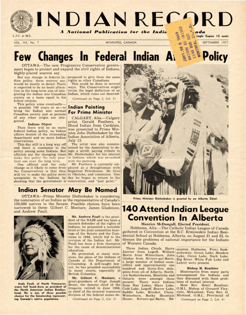 INDIAN RECORD September 1957