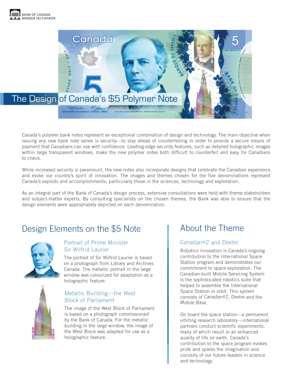 Design Elements on the $5 Note About the Theme