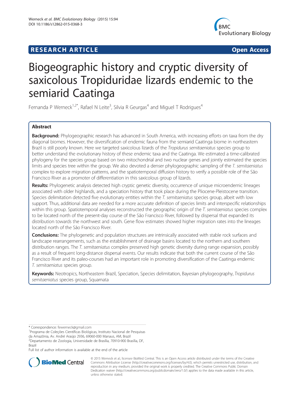 Biogeographic History and Cryptic Diversity Of