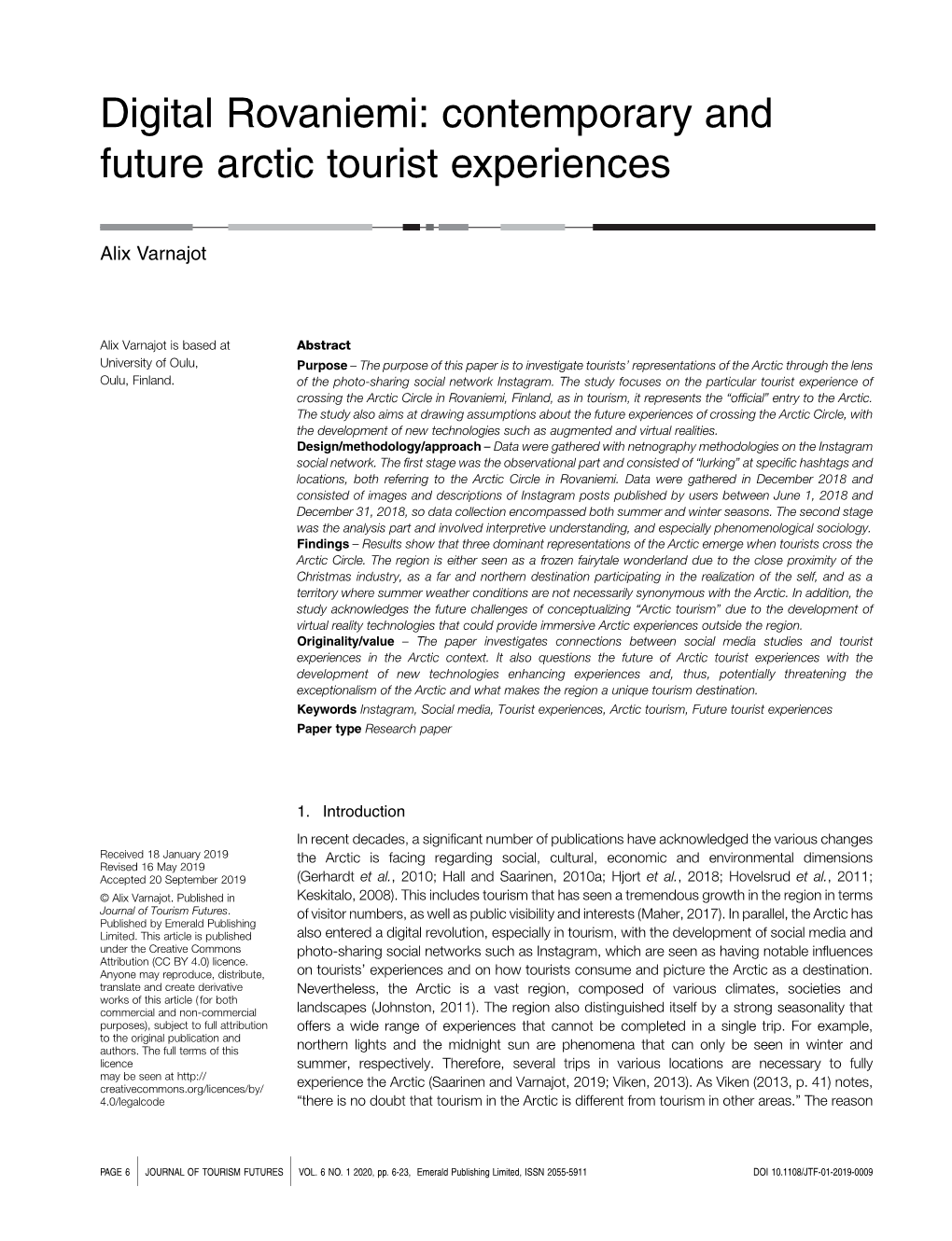 Digital Rovaniemi: Contemporary and Future Arctic Tourist Experiences