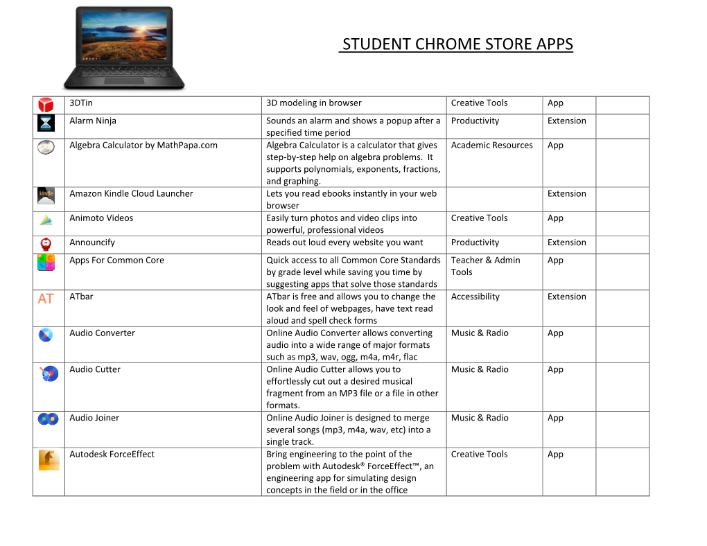 Student Chrome Store Apps