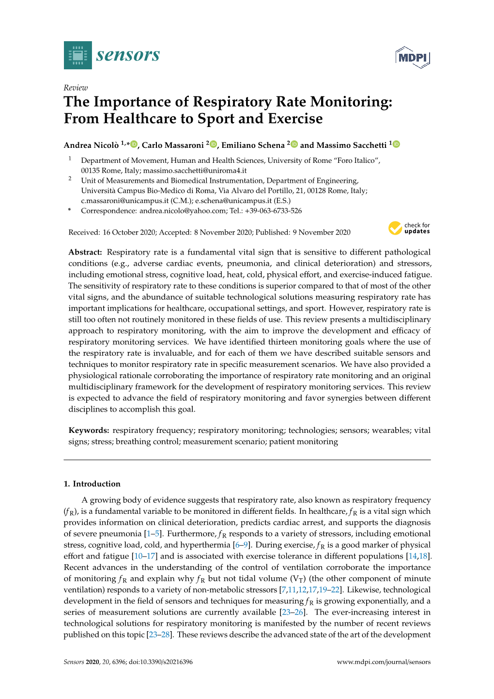 The Importance of Respiratory Rate Monitoring: from Healthcare to Sport and Exercise