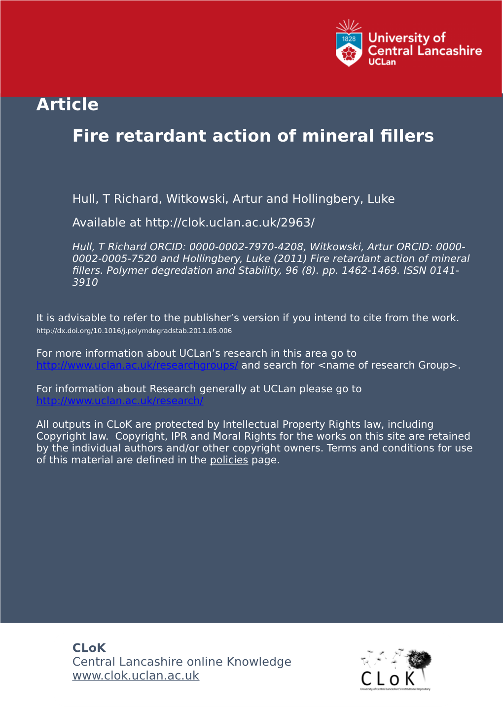 Fire Retardant Action of Mineral Fillers
