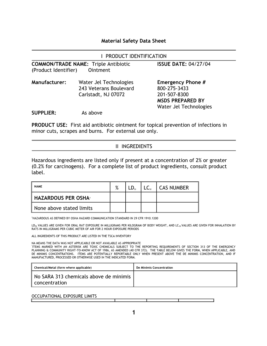 Material Safety Data Sheet s9