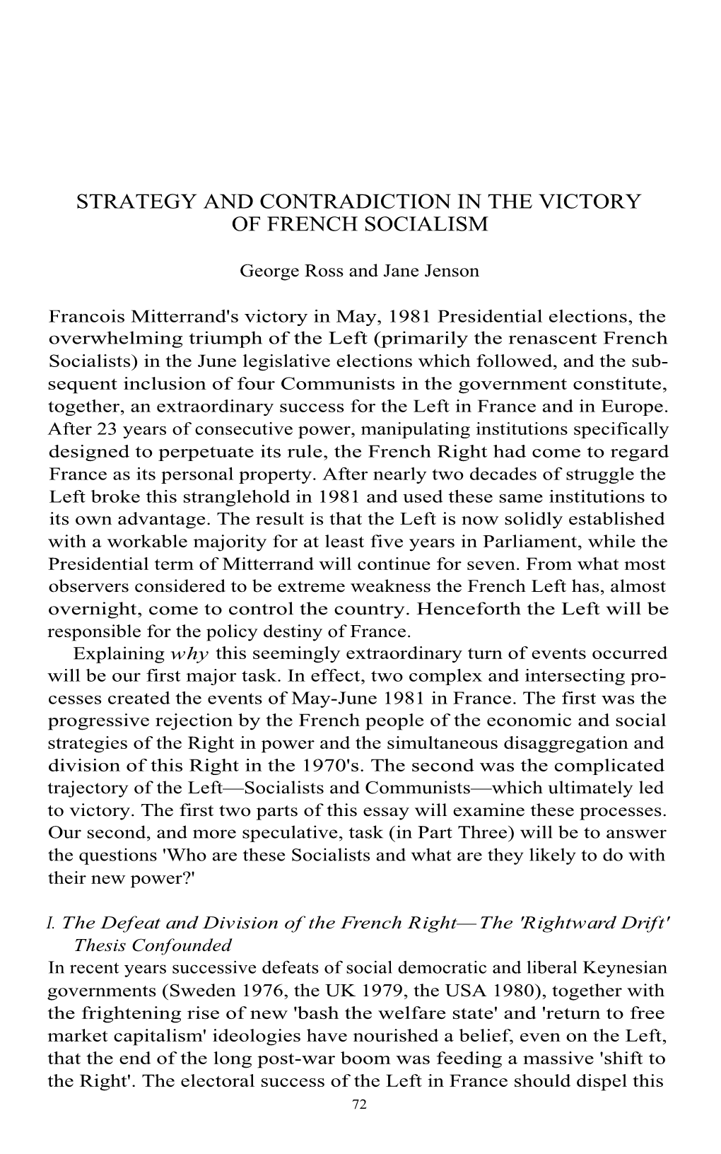 Strategy and Contradiction in the Victory of French Socialism