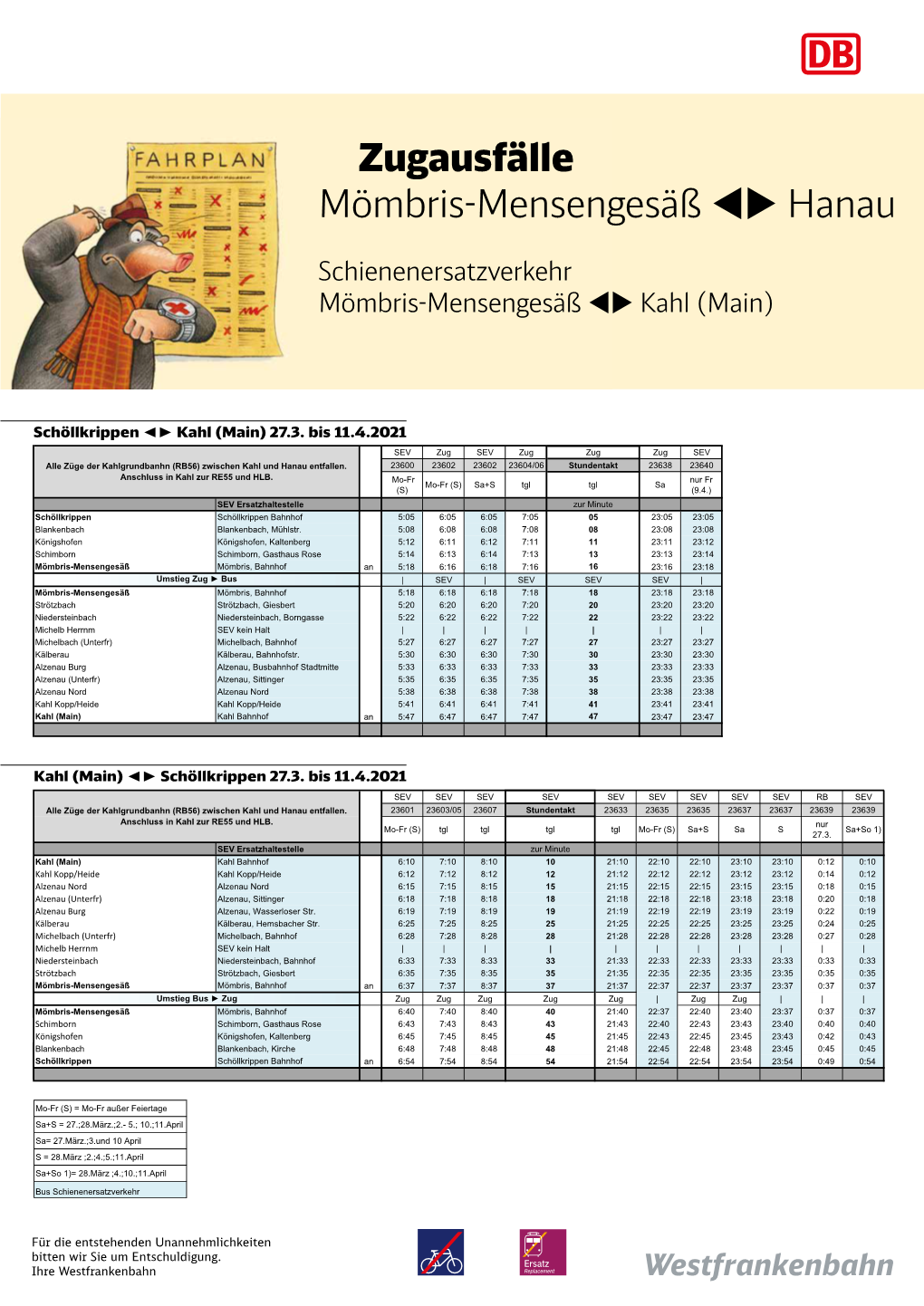 Zugausfälle Mömbris-Mensengesäß Hanau