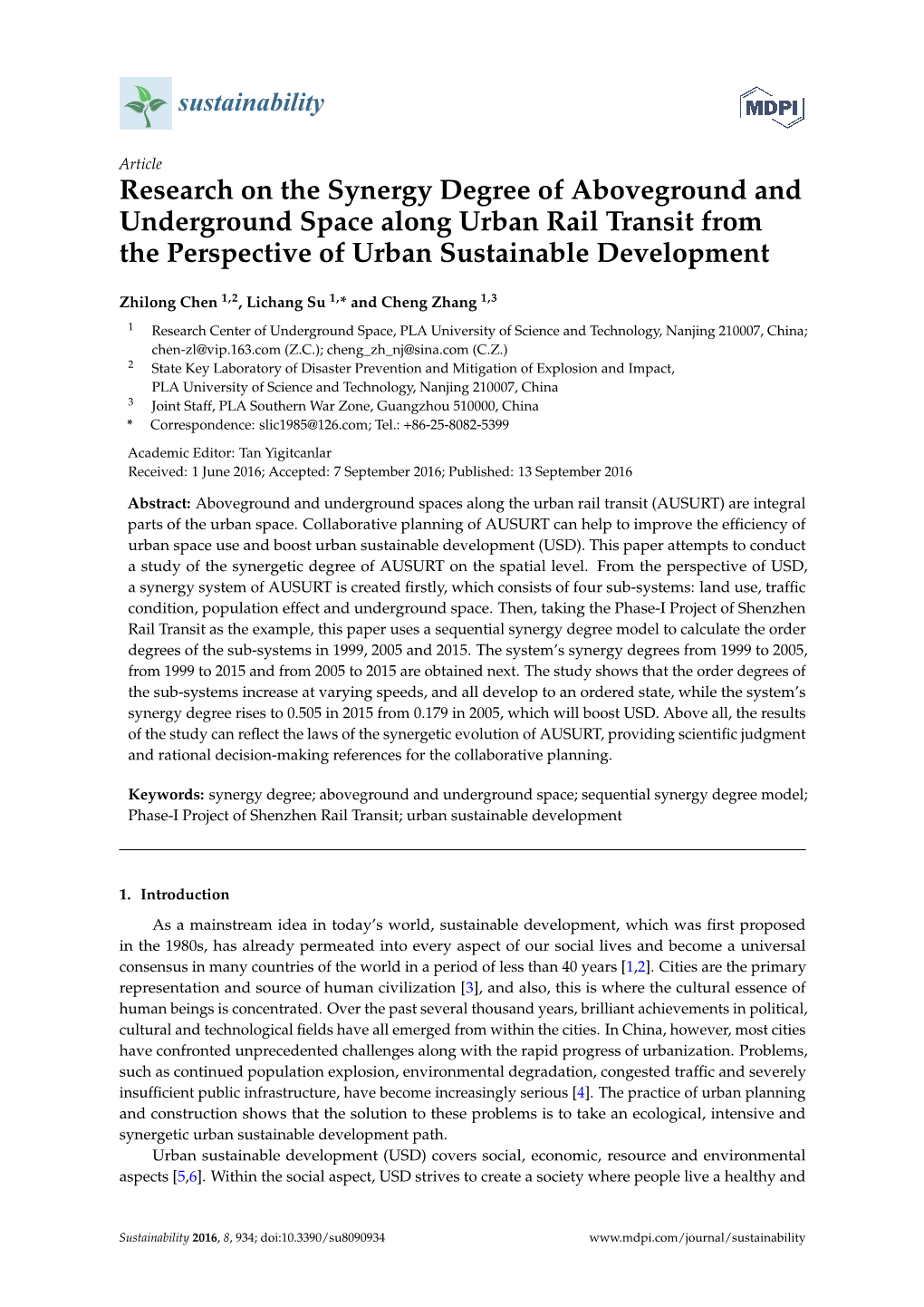 Research on the Synergy Degree of Aboveground and Underground Space Along Urban Rail Transit from the Perspective of Urban Sustainable Development