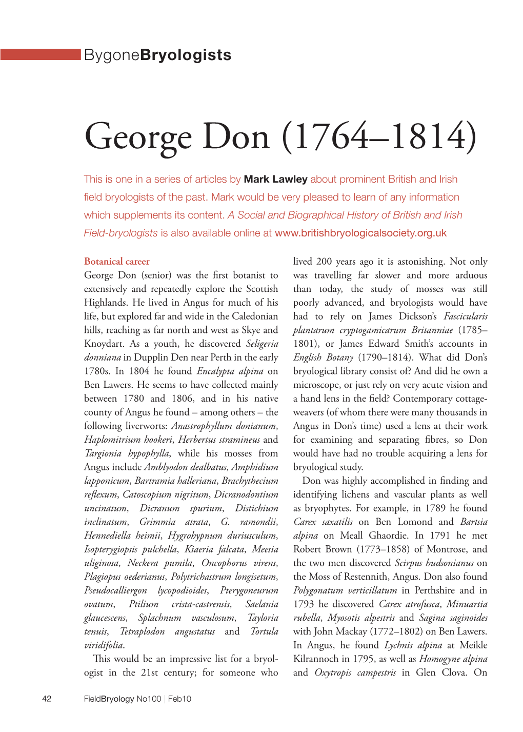 George Don (1764–1814) Rariflora Above Caenlochan, and in 1810 the Or Alternatively a Currier, Who Made Boots and Grass Elymus Caninus Var