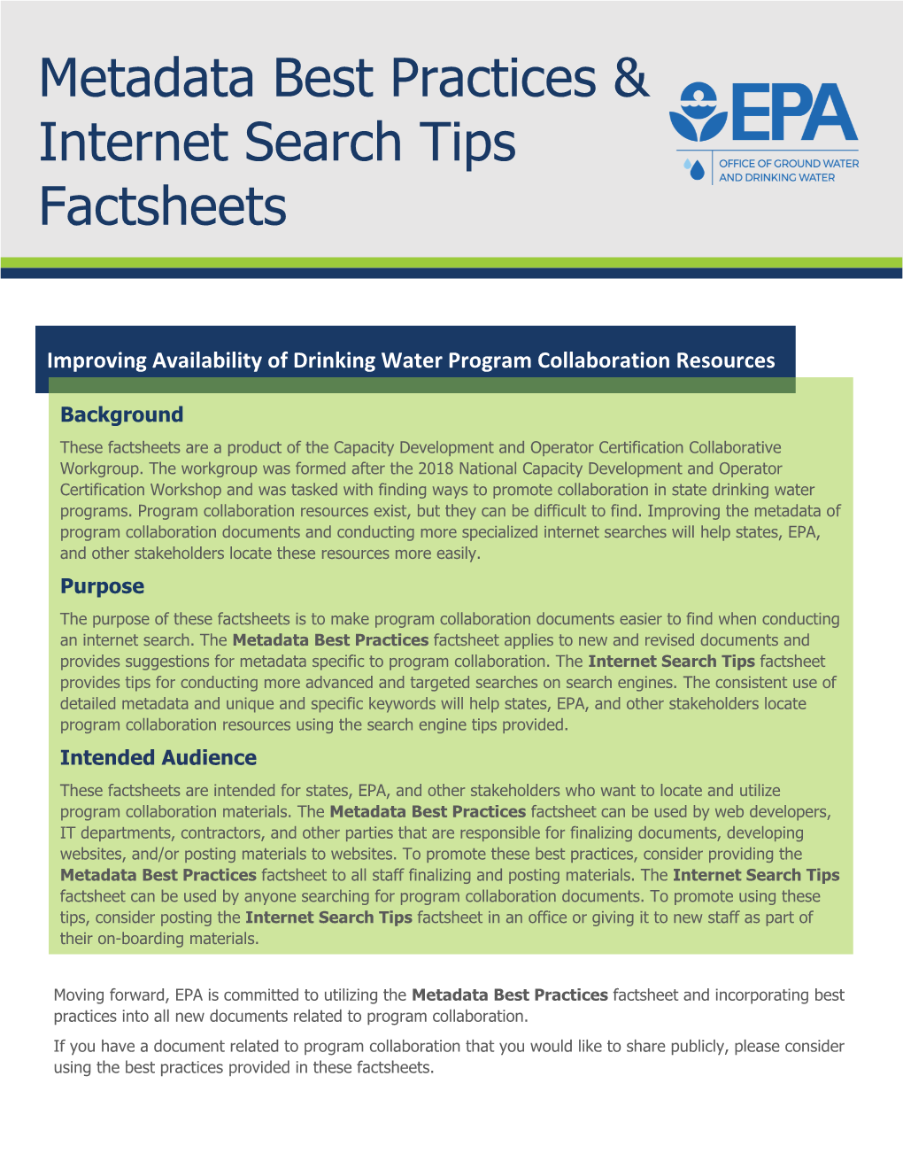 Metadata Best Practices and Internet Search Tips Factsheet
