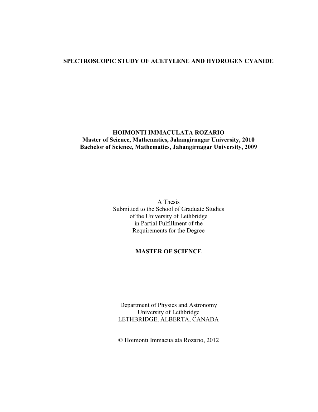 Spectroscopic Study of Acetylene and Hydrogen Cyanide