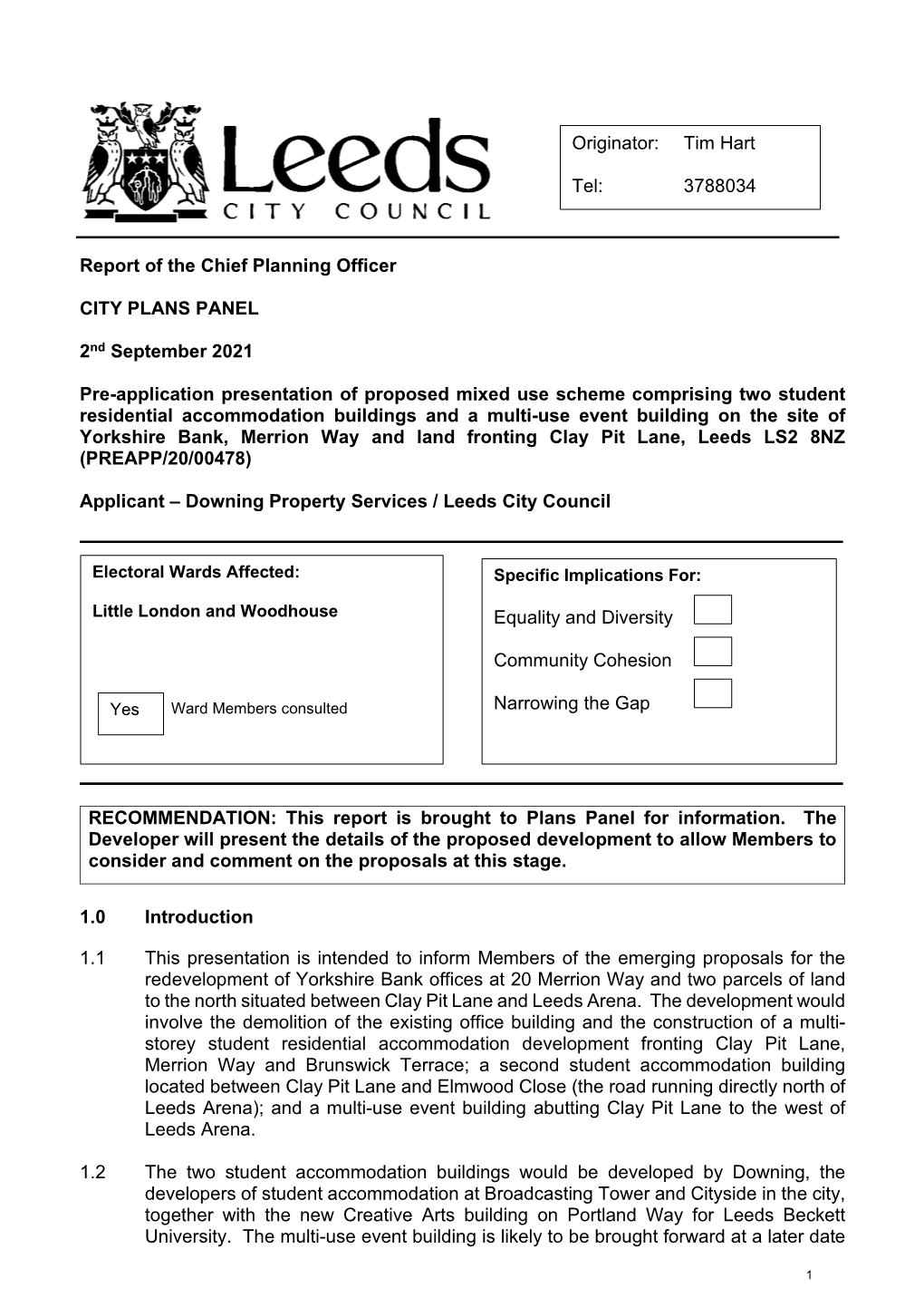 Report of the Chief Planning Officer CITY PLANS