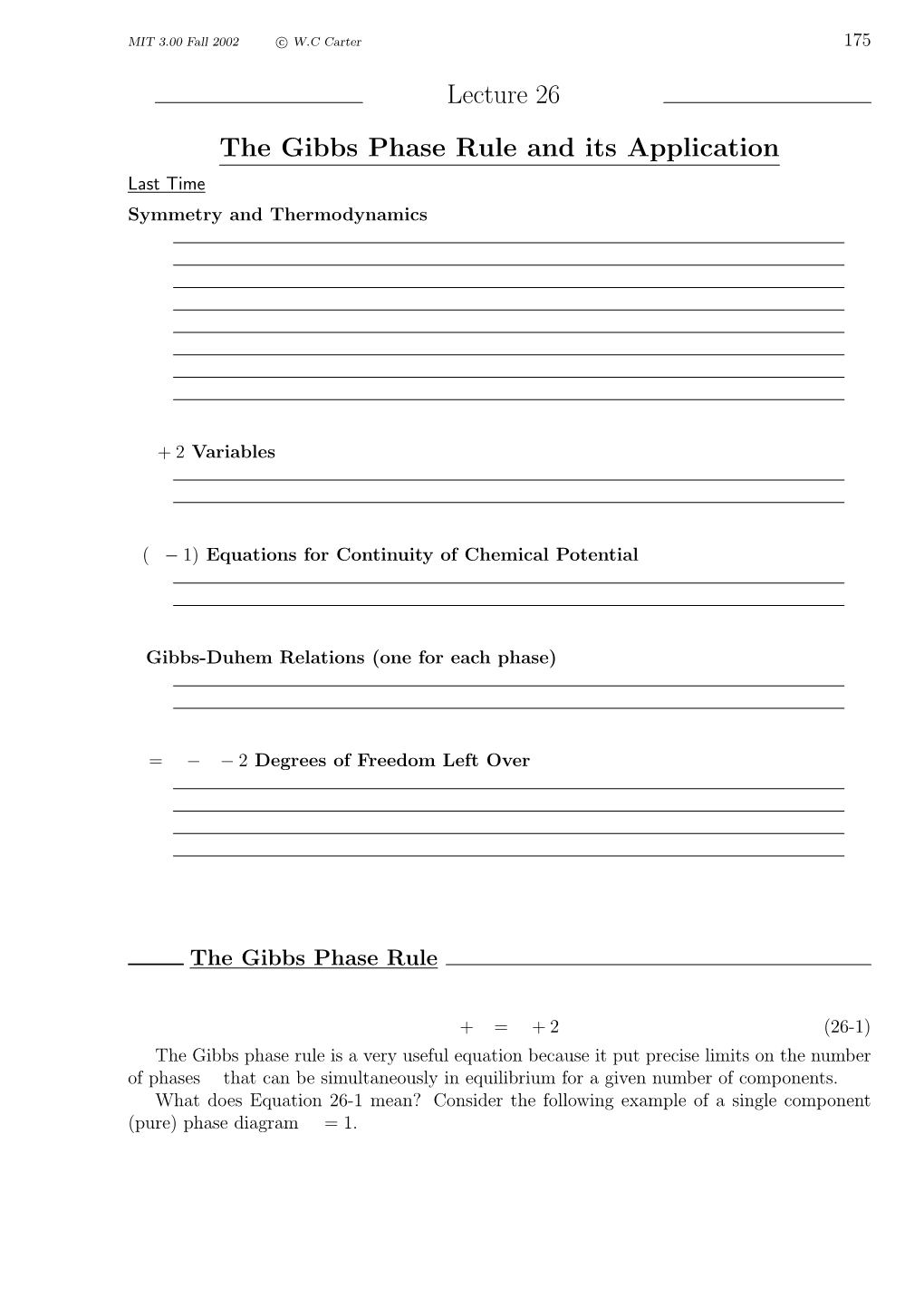 Lecture 26 the Gibbs Phase Rule and Its Application