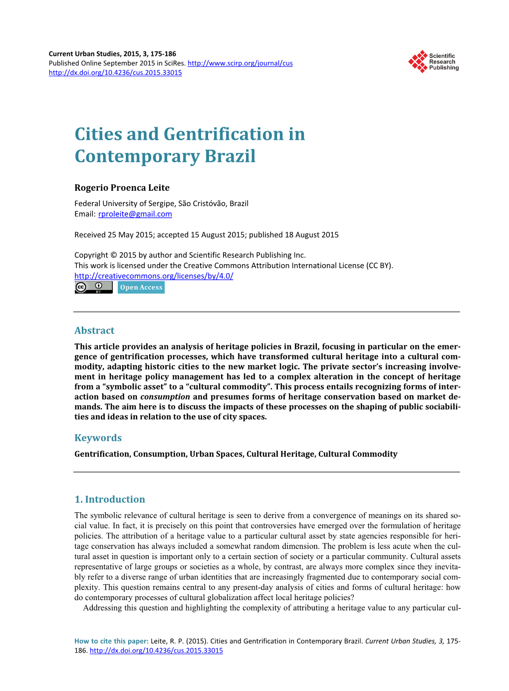 Cities and Gentrification in Contemporary Brazil