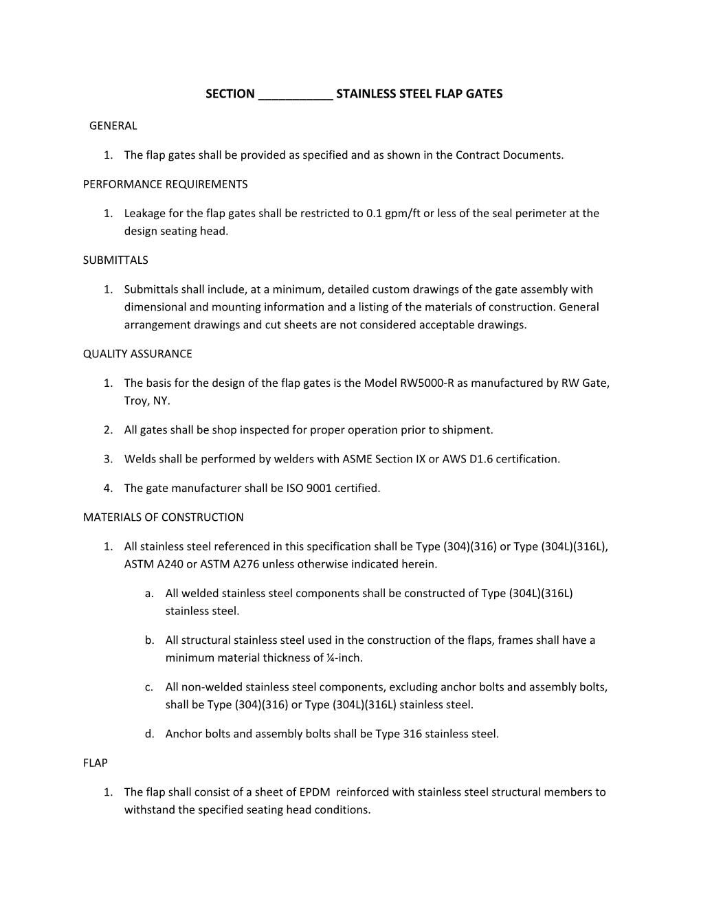 Section ______Stainless Steel Flap Gates
