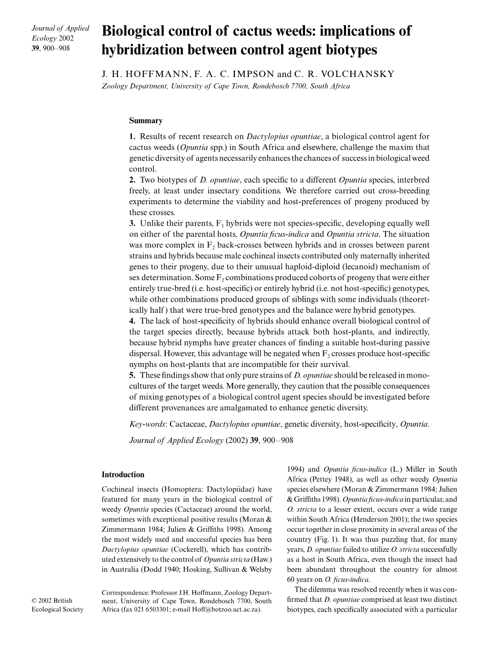 Biological Control of Cactus Weeds: Implications of Hybridization