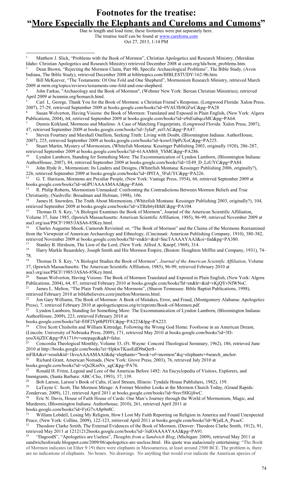 Footnotes for the Treatise: “More Especially the Elephants and Cureloms and Cumoms” Due to Length and Load Time, These Footnotes Were Put Separately Here