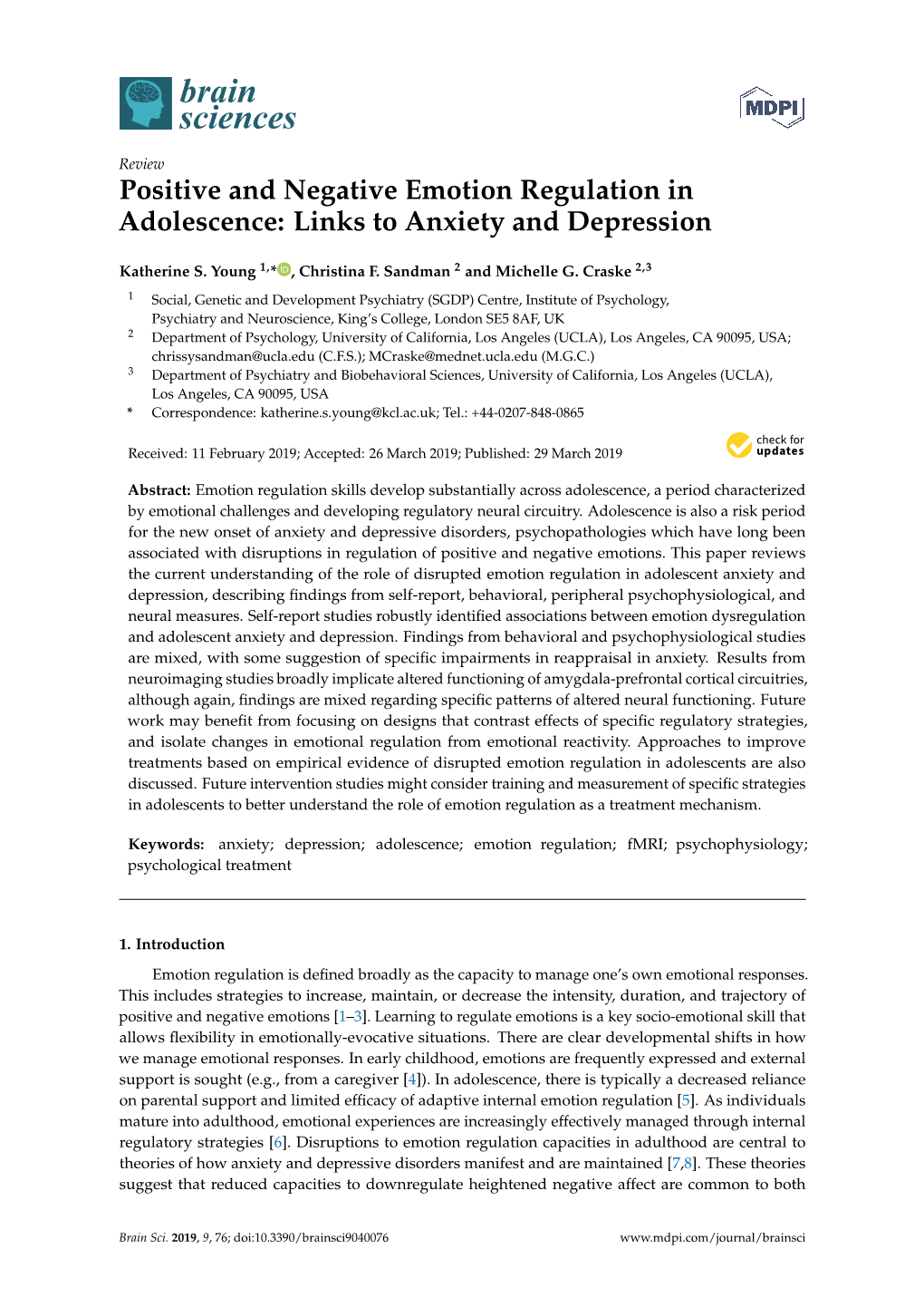 Positive and Negative Emotion Regulation in Adolescence: Links to Anxiety and Depression