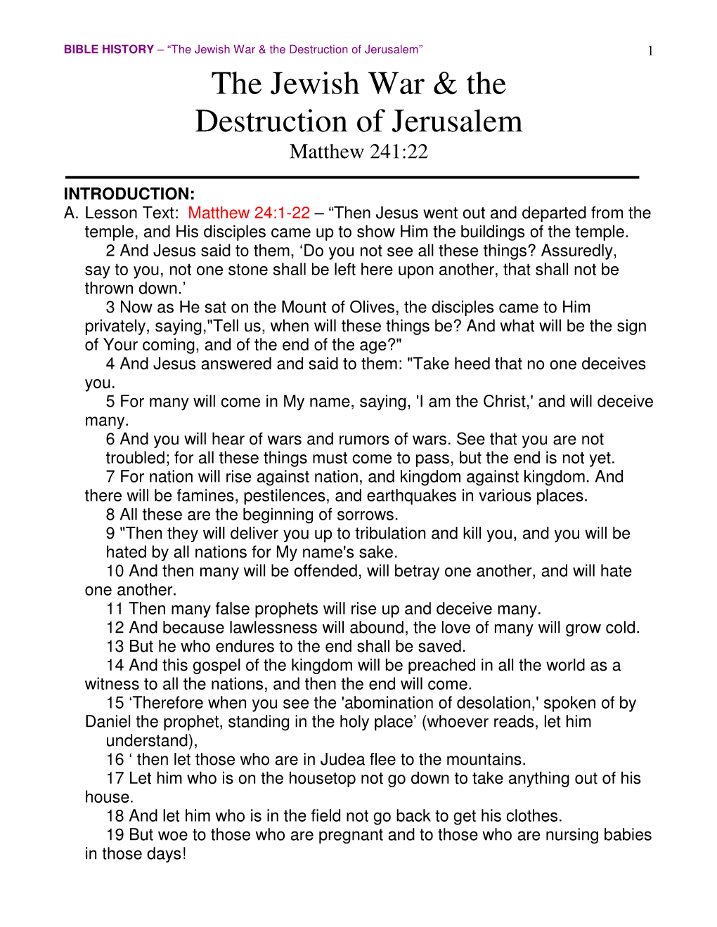 The Jewish War & the Destruction of Jerusalem