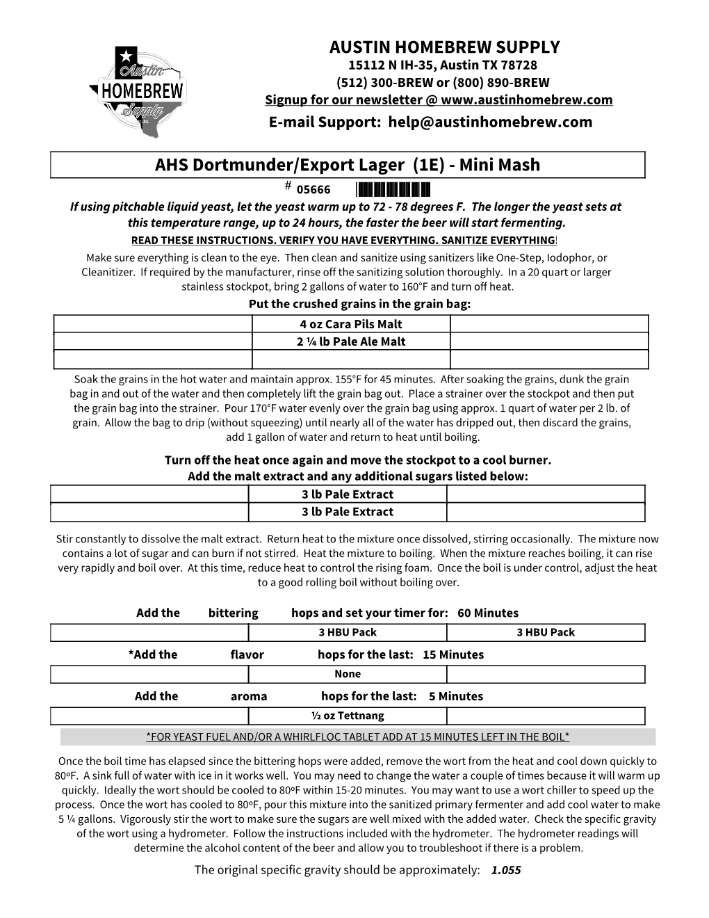 AUSTIN HOMEBREW SUPPLY AHS Dortmunder/Export Lager (1E