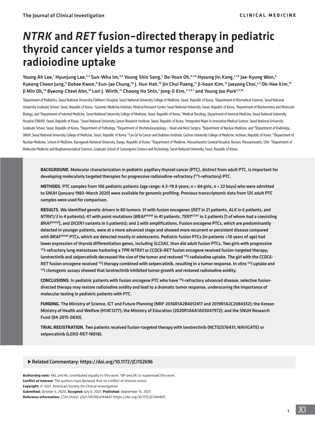 And RET-Fusion-Directed Therapy in Pediatric Thyroid Cancer Yields