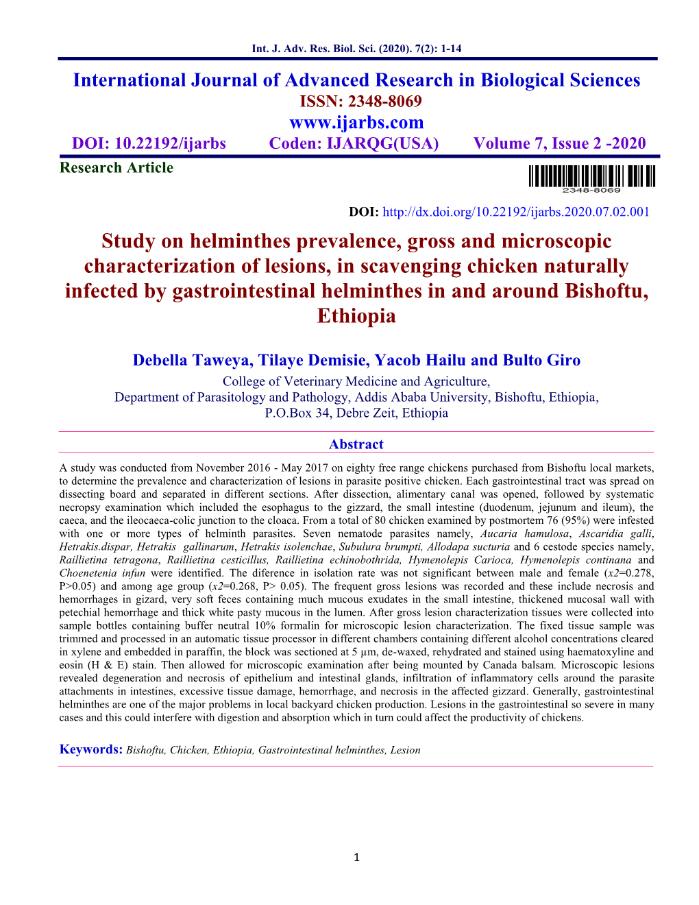 Study on Helminthes Prevalence, Gross and Microscopic