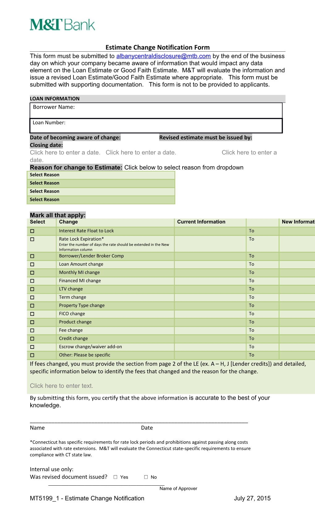 Estimate Change Notification Form