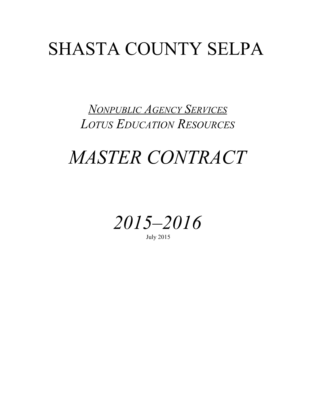 Shasta County NPA Master Contract