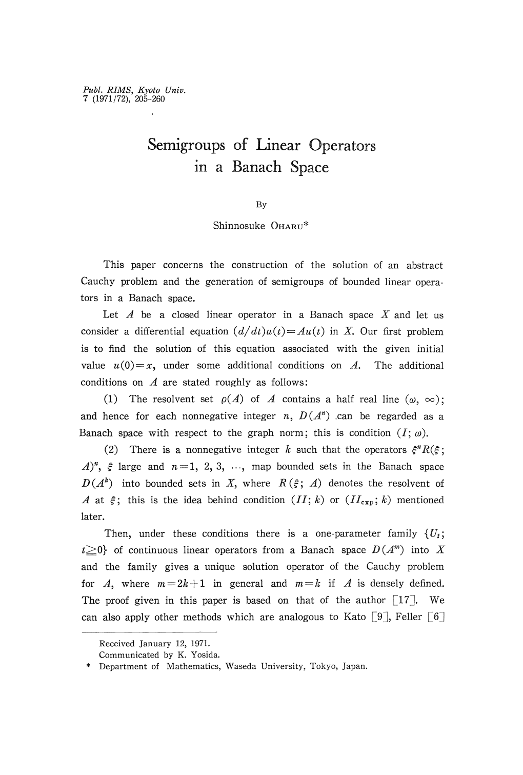 Semigroups of Linear Operators in a Banach Space