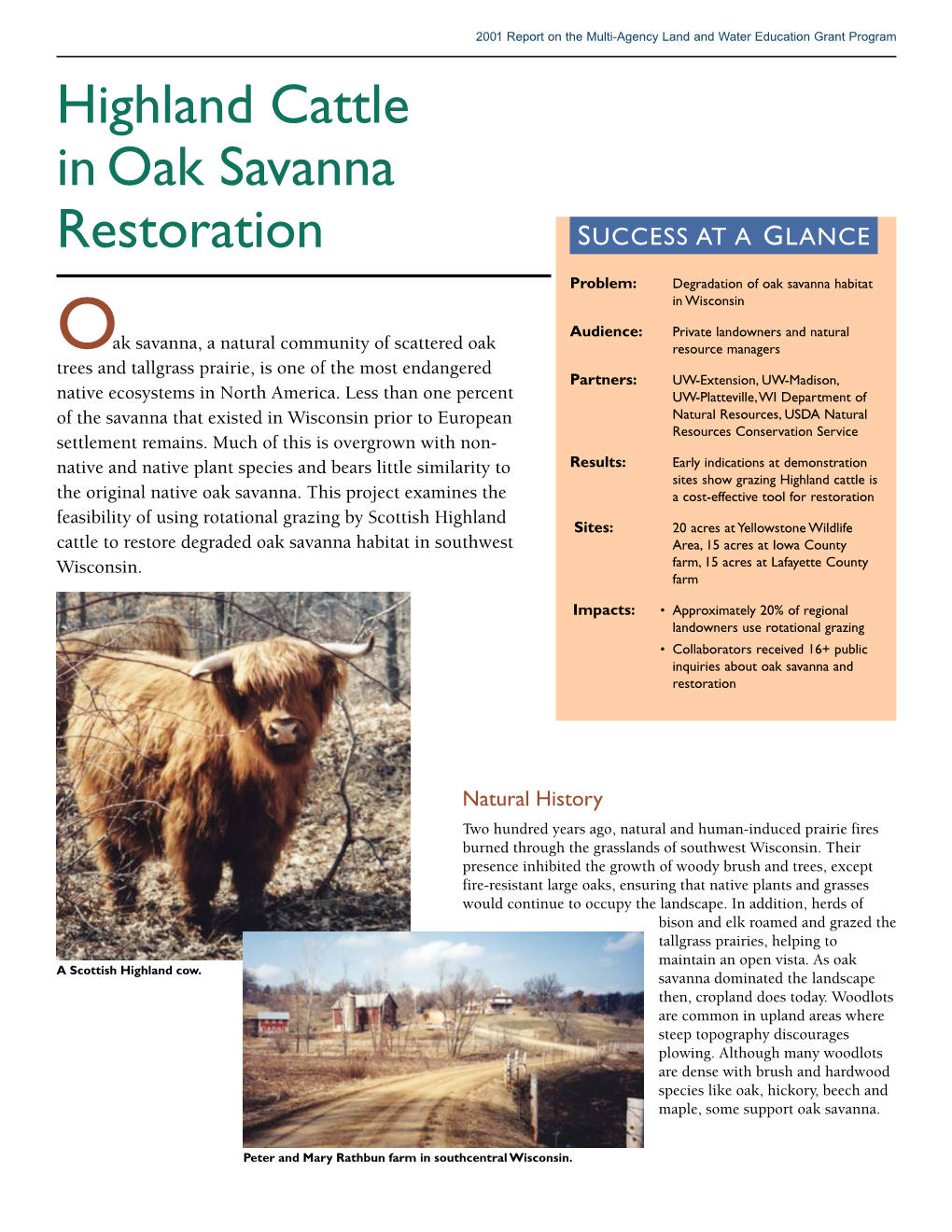 Highland Cattle in Oak Savanna Restoration SUCCESS at a GLANCE