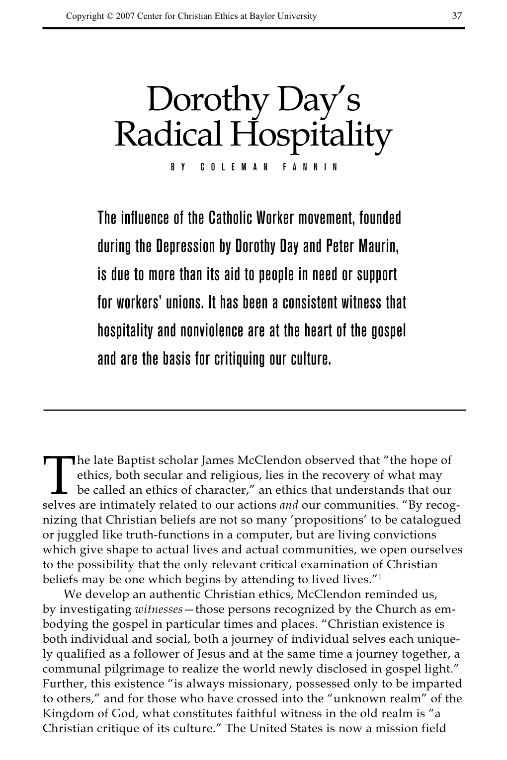 Dorothy Day's Radical Hospitality