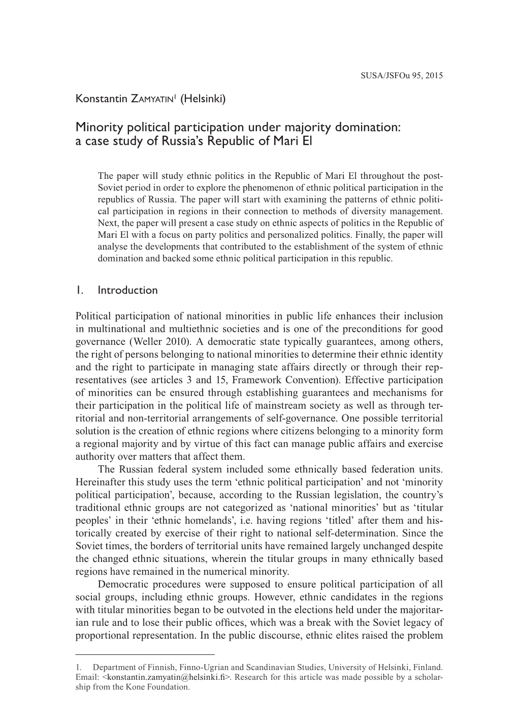 Minority Political Participation Under Majority Domination: a Case Study of Russia’S Republic of Mari El