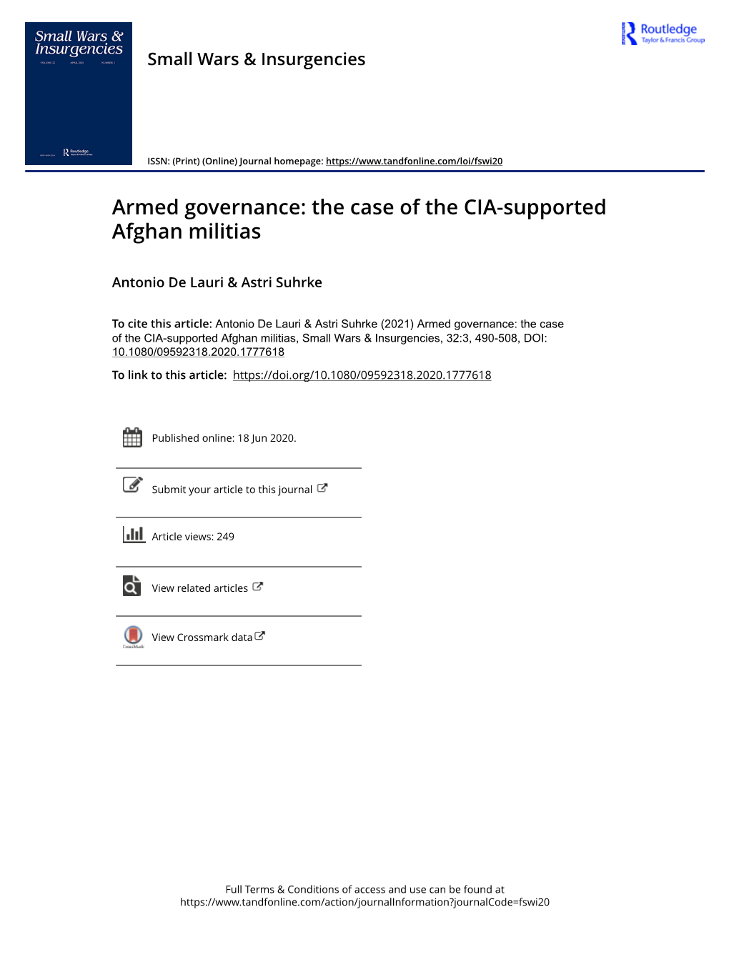 Armed Governance: the Case of the CIA-Supported Afghan Militias