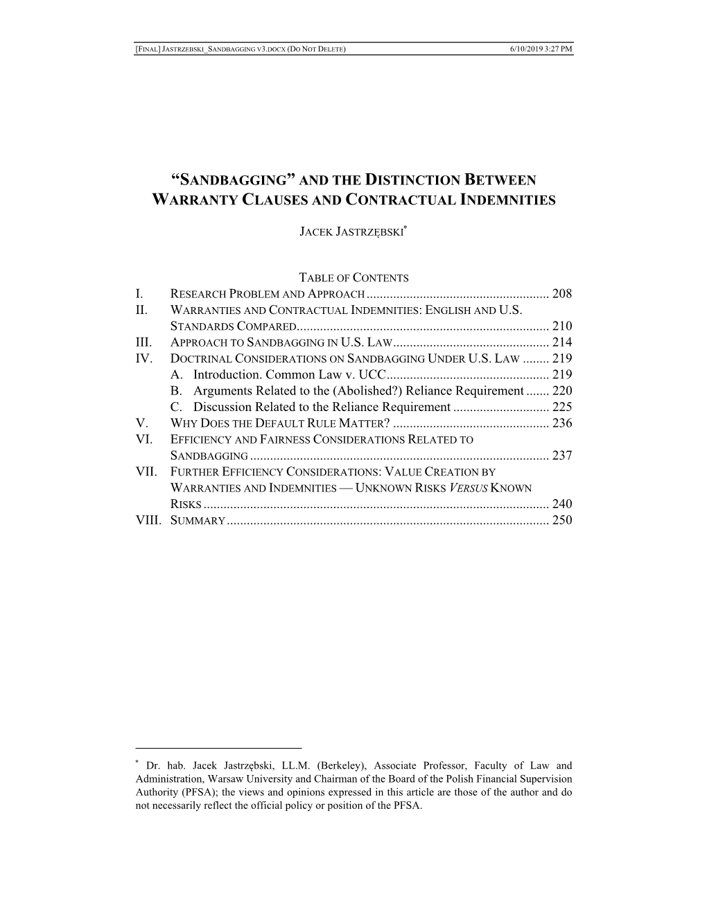 And the Distinction Between Warranty Clauses and Contractual Indemnities