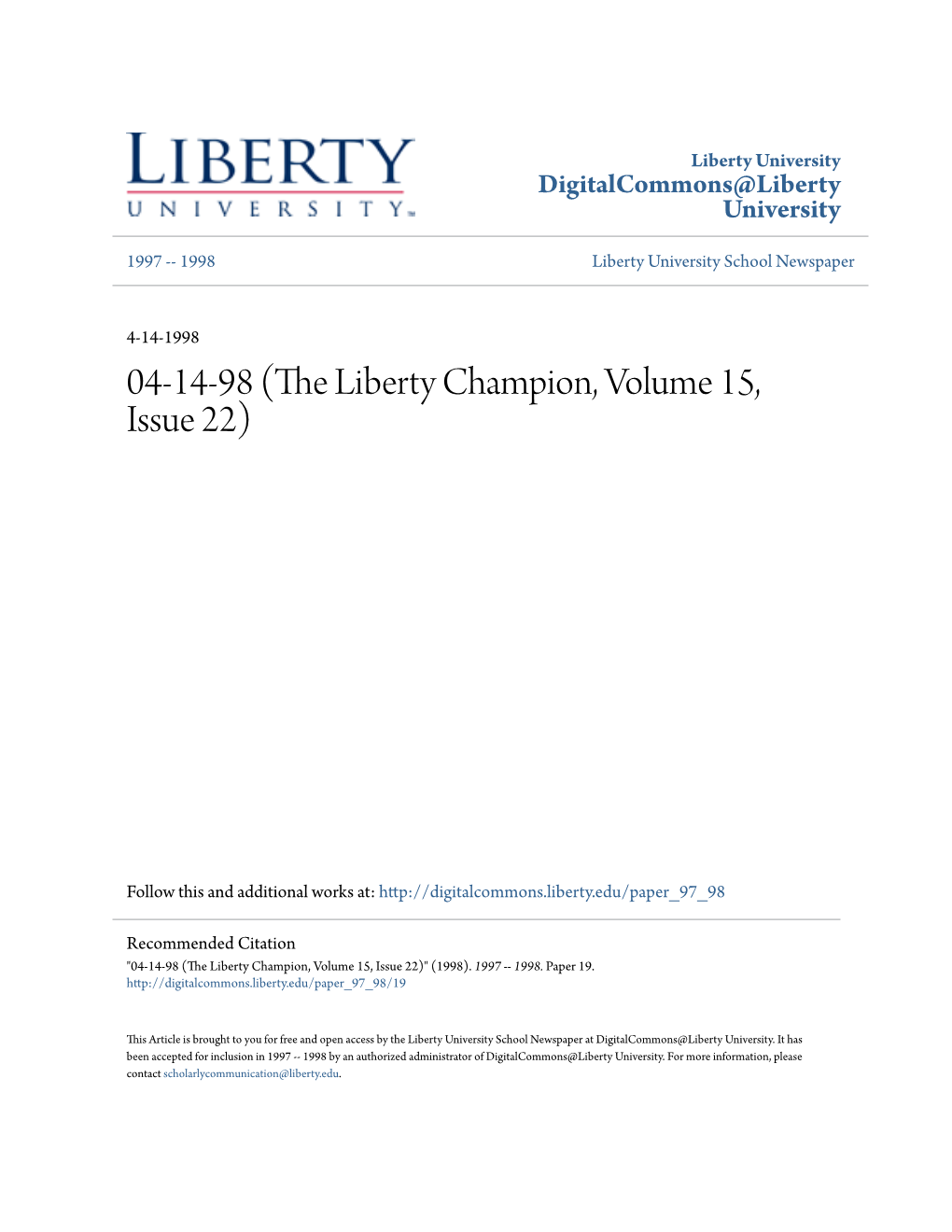 Liberty University Digitalcommons@Liberty University