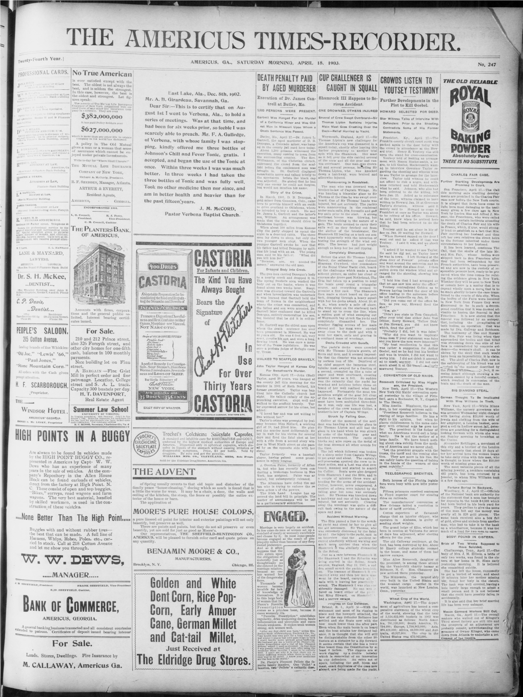 THE AMERICUS TIMES-RECORDER. Year.} Twenty-Fourth AMERICUS, GA., SATURDAY MORNING, APRIL 18, 1903