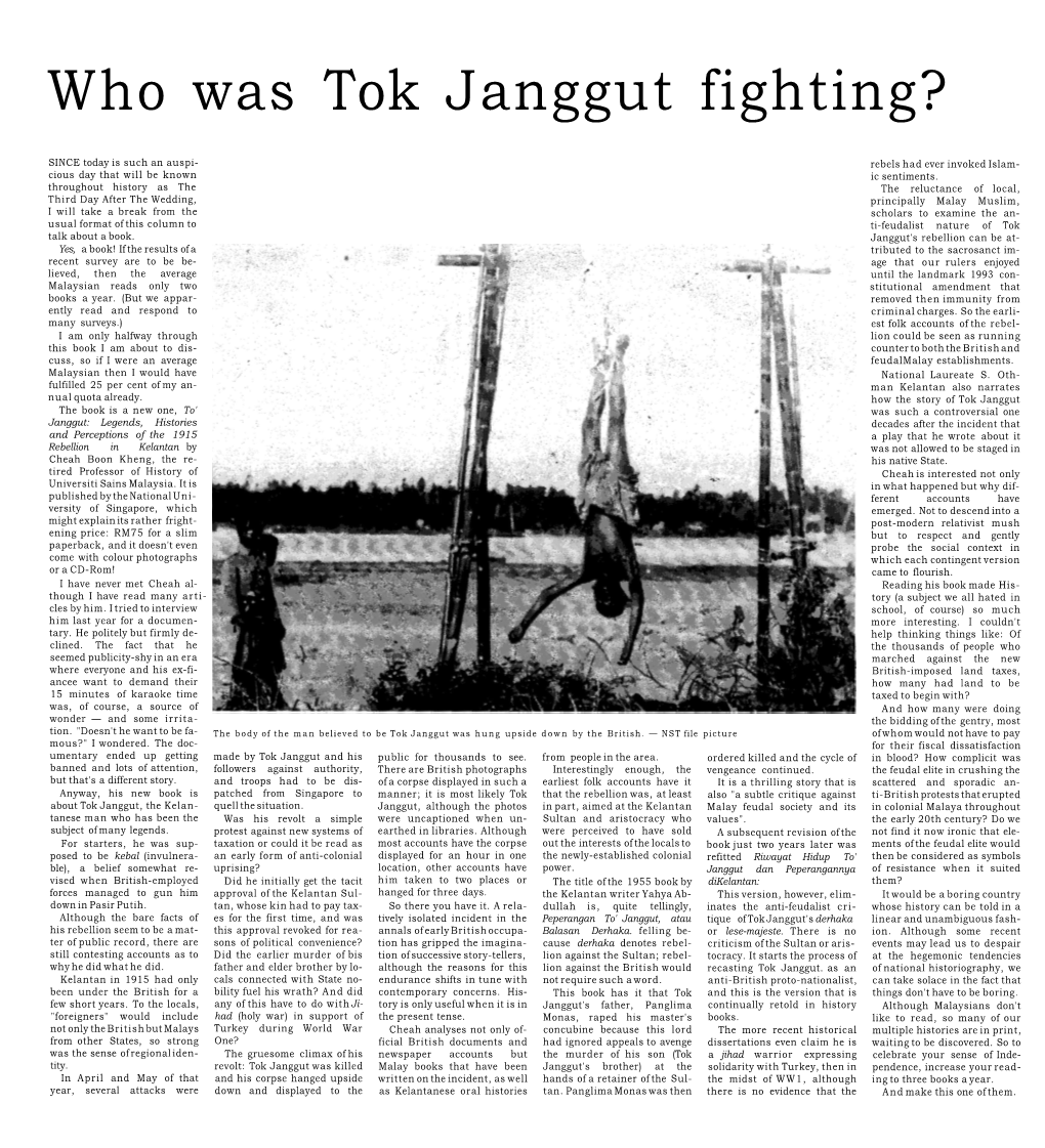 Who Was Tok Janggut Fighting?