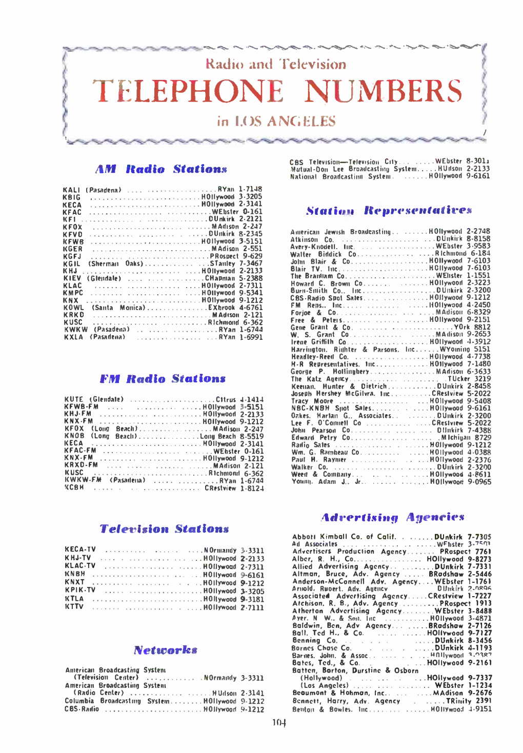 TELEPHONE NUMBERS in I.OS ANGF'.LF.S