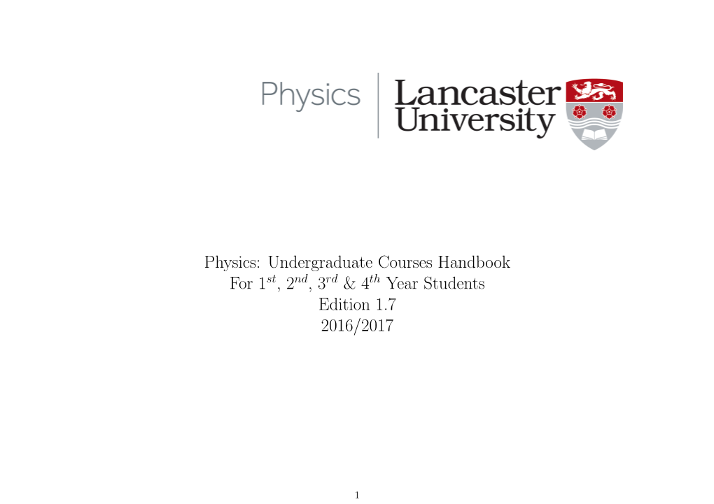 Physics: Undergraduate Courses Handbook for 1 , 2 , 3 & 4 Year